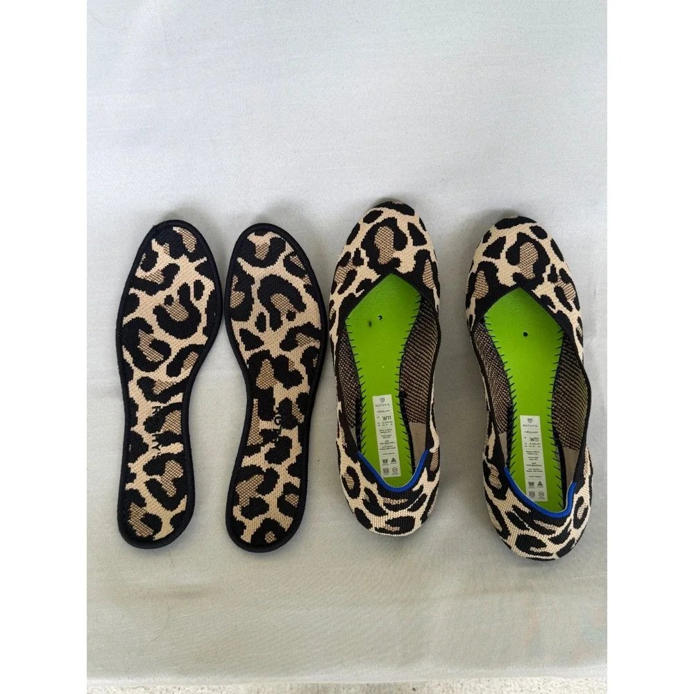 Rothys The Flat Wild Cat Leopard Animal Print Knit Ballet Flats W's 11 Round Toe
